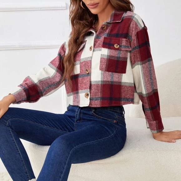 🔥LAST ONE🔥Cranberry Plaid Flannel Jacket - Picture 4 of 4